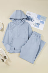 Women’s Solid Half-Zip Hoodie and Jogger Set Activewear | Zarnesh